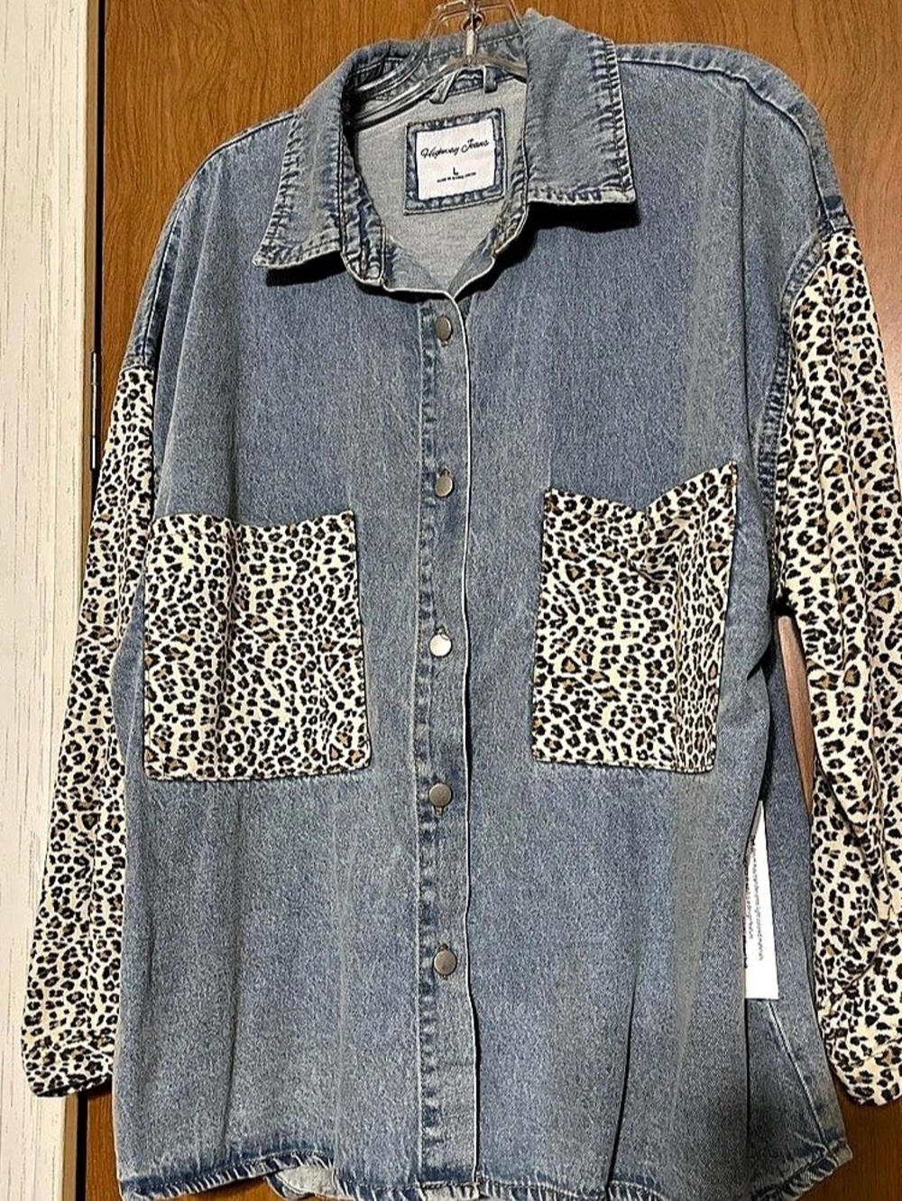 Highway Jeans Denim Leopard Print Button Down